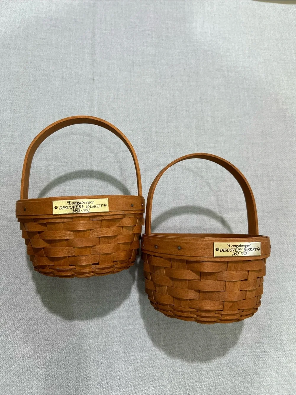 Vtg Longaberger Pair (2) Handwoven Basket with Brass Nameplates 1992